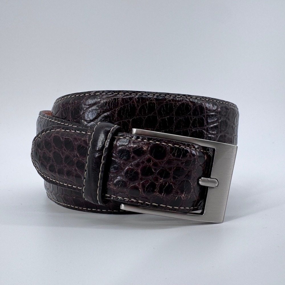 Martin Dingman Belt Mens 44 Brown Alligator Grain Calf Leather‎ Dress Handmade